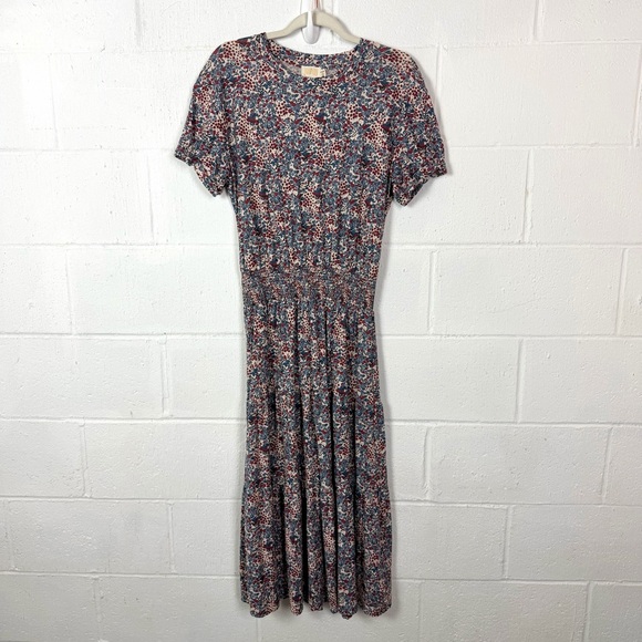 Nation Ltd Martine Midi Dress Floral Tiered Smocked Pima Cotton Dainty Cottage M - Picture 2 of 16